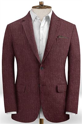 Burgundy Men Suits Online | Notched Lapel Linen Tuxedo Online