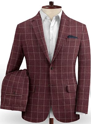 Mens Steelgrey Linen Two Piece Suit | Plaid Texture High Quality Prom Tuxedo_2