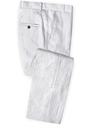 White Linen Beach Wedding Suits with Pants | Fashion Groom Wedding Tuxedos Man Blazers_3