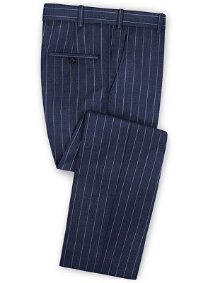 Dark Blue Business Formal Suits | Fashion Two Buttons Striped Tuxedo Online_3