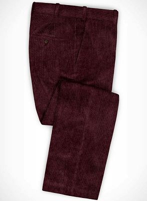 Luca Burgundy Corduroy Striped Prom Men Suits_3