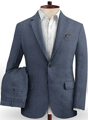 Navy Blue Spring Summer Linen Tuxedo | Slim Fit 2 Pieces Wedding Men Suits
