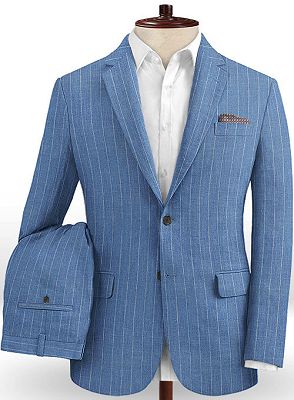 Ocean Blue Striped Prom Tuxedo | Two Pieces Linen Men Suits