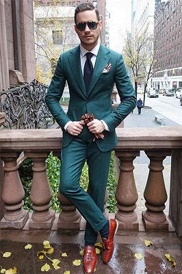 Hunter Green Slim Fit Prom Tuxedos | Two Pieces Groom Formal Suits for Men