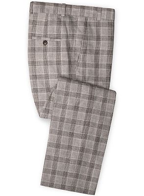 Khaki Linen Groom Men Suits Online | Fashion Plaid Two Pieces Tuxedo_3