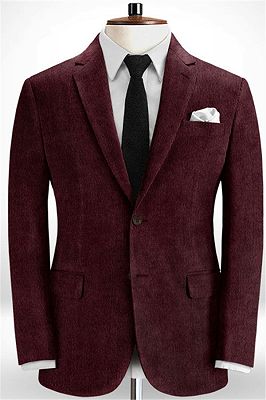 Luca Burgundy Corduroy Striped Prom Men Suits_1