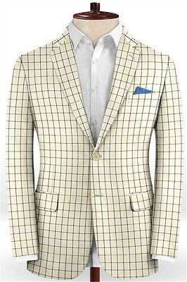 Champagne Plaid Business Men Suits | Slim Fit Prom Outfits Tuxedo_1