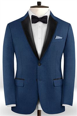 Slim Fit 2 Piece Blue Casual Prom Tuxedos | Groom Notched Lapel Business for Wedding Suits_1