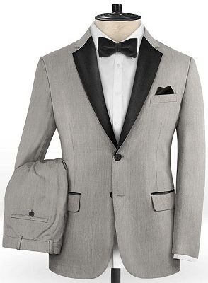 Silver Two Pieces Business Men Suits Online | Bespoke Prom Outfit Tuxedo