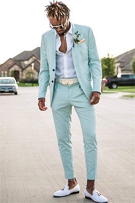 Mint Green Slim Fit Mens Suits Groomsmen Wear | Two Pieces Notched Lapel Formal Prom Suit_1