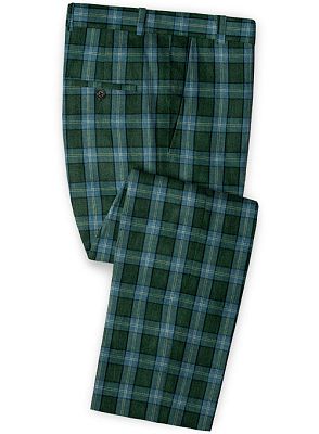 Dark Green Grid Men Suits for Sale | Business Linen Tuxedo with 2 Pieces_3