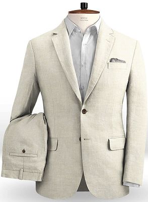 Beach Ivory Linen Men Suits Wedding Suits | Slim Fit Casual Groom Prom Tuxedos