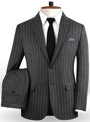 New Smoking Gray Men Suits For Business | Modern Striped Notch Lapel Tuxedo Online