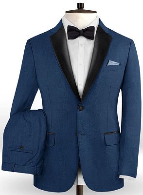 Slim Fit 2 Piece Blue Casual Prom Tuxedos | Groom Notched Lapel Business for Wedding Suits