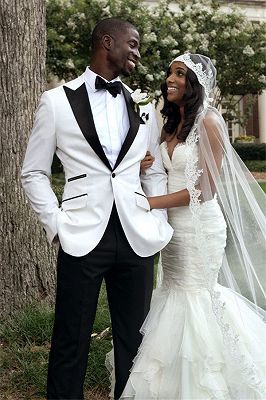 White Groom Tuxedos Men Wedding Suits | Peaked Lapel Groomsmen Wear Prom Party Suits_1