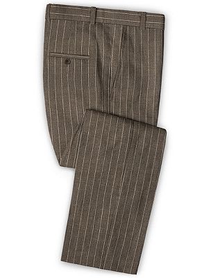 Brown Linen Striped Men Suits Online | Two Pieces Business Tuxedo with Two Pieces_3