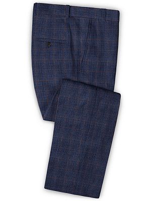 Blue Plaid Linen Tuxedo Online | Casual Two Pieces Slim Fit Men Suits_3