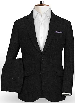 Black Summer Groom Men Suits | Linen Two Pieces Tuxedo with Notch Lapel_2