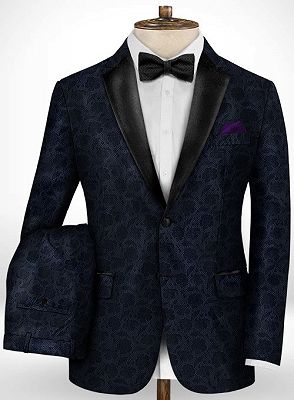 Black Jacquard Prom Men Suits | Fashion Slim Fit Tuxedo with Two Pieces