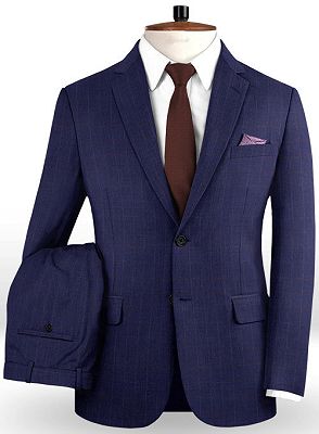 Navy Blue Business Plaid Men Suits | Groom Wear 2020 Classic WeddingTuxedos