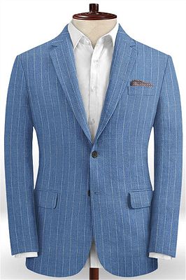 Ocean Blue Striped Prom Tuxedo | Two Pieces Linen Men Suits_1