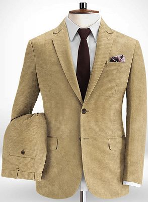 Khaki Casual Men Suits | Two Pieces Striped Tuxedo Online_2