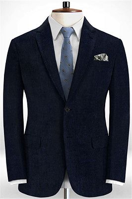 Navy Blue Men Suits Online | Two Pieces Corduroy Business Tuxedo_1