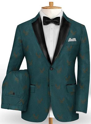 Dark Green Printed Prom Suits for Men | Fashion Two Pieces Blazer Tuxedo