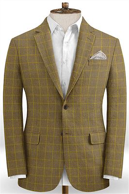 Gold Brown Plaid Prom Men Suits Online | High Quality 2 Pieces British Style Suit_1