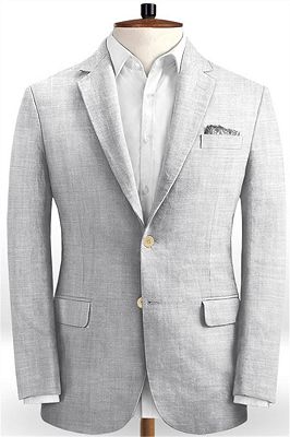 Linen Silver Beach Wedding Groom Tuxedo | Slim Fit Handsome Best Man Blazers