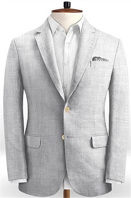 Linen Silver Beach Wedding Groom Tuxedo | Slim Fit Handsome Best Man Blazers_1