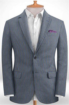 Blue Notched Lapel Men Suits for Sale | Modern Slim Fit Striped Tuxedo