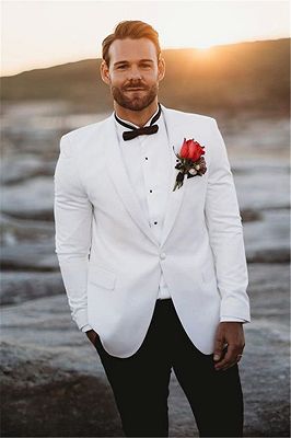 White Mens Wedding Suits Groom Tuxedos | Vintage Two Pieces Slim Fit Groomsmen Wear_1