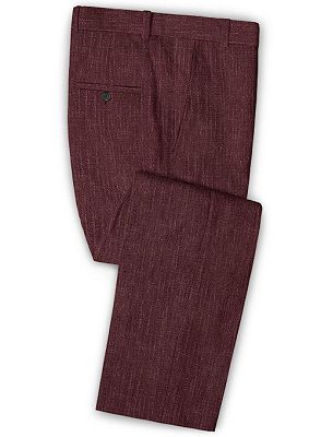 Burgundy Men Suits Online | Notched Lapel Linen Tuxedo Online_3