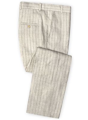 Light Champagne Two Pieces Striped Tuxedo | Linen Summer Beach Groom Suits_3