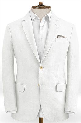 Summer White Linen Men Suit With Pants | 2 Piece Slim Fit Groom Wedding Tuxedo