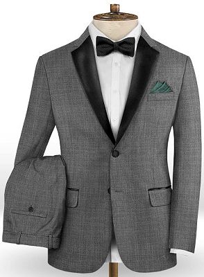 Dark Grey Formal Business Men Suits | Slim Fit Black Lapel Tuxedo