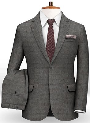 New Fashion Gray Checker Men Suits | Formal Business Man Blazers 2 Piece Groom Tuxedos_2