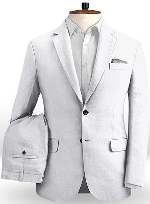 White Linen Beach Wedding Suits with Pants | Fashion Groom Wedding Tuxedos Man Blazers