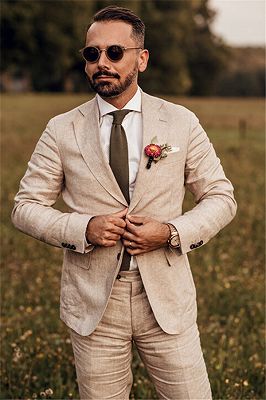 Party Linen Wedding Suit | Casual Summer Beach Groom Slim Fit Suit Tuexedos