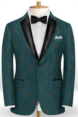 Dark Green Printed Prom Suits for Men | Fashion Two Pieces Blazer Tuxedo