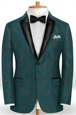 Dark Green Printed Prom Suits for Men | Fashion Two Pieces Blazer Tuxedo_1