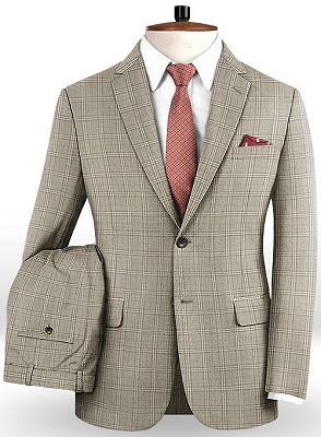 Khaki Checked Two Pieces Tuxedo Online | Fashion Slim Fit Men Suits