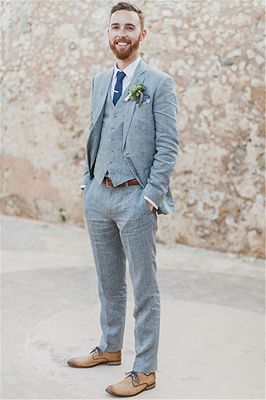 Latest Summer Blue Linen Beach Wedding Suits | Bespoke Men Casual Male Beach Groom Tuxedo_2