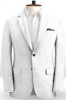 Linen for Summer White Groom Tuxedos | Notch Lapel Men Party Prom Business Suits_1