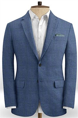 Navy Blue Grid Linen Tuxedo | Summer Business Men Suits_1