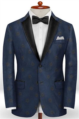 Dark Navy Printed Flower Prom Tuxedo | Fashion Slim Fit Men Suits