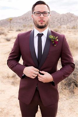Handsome Burgundy Mens Suit Groom Suit | Wedding Suits For Best Men Slim Fit Groom Tuxedos_1