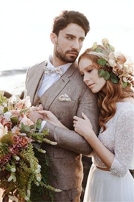 Khaki Linen Summer Beach Mens Classic Suits | 2020 Groom Wedding Tuxedos with 3 Pieces_4
