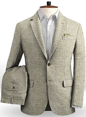 Summer Khaki Linen Men Wedding Suits | Casual Groom Groomsmen Blazers Tuxedos